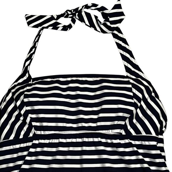 Lands’ End Women’s Sz 14 Navy White Halter Swim Top Underwire Removable Cups - Picture 2 of 7